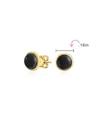 Simple Created Blue Lapis Turquoise Black Onyx Bezel Set Round Dome Button Stud Earrings Yellow 14K Gold Plated .925 Sterling Silver