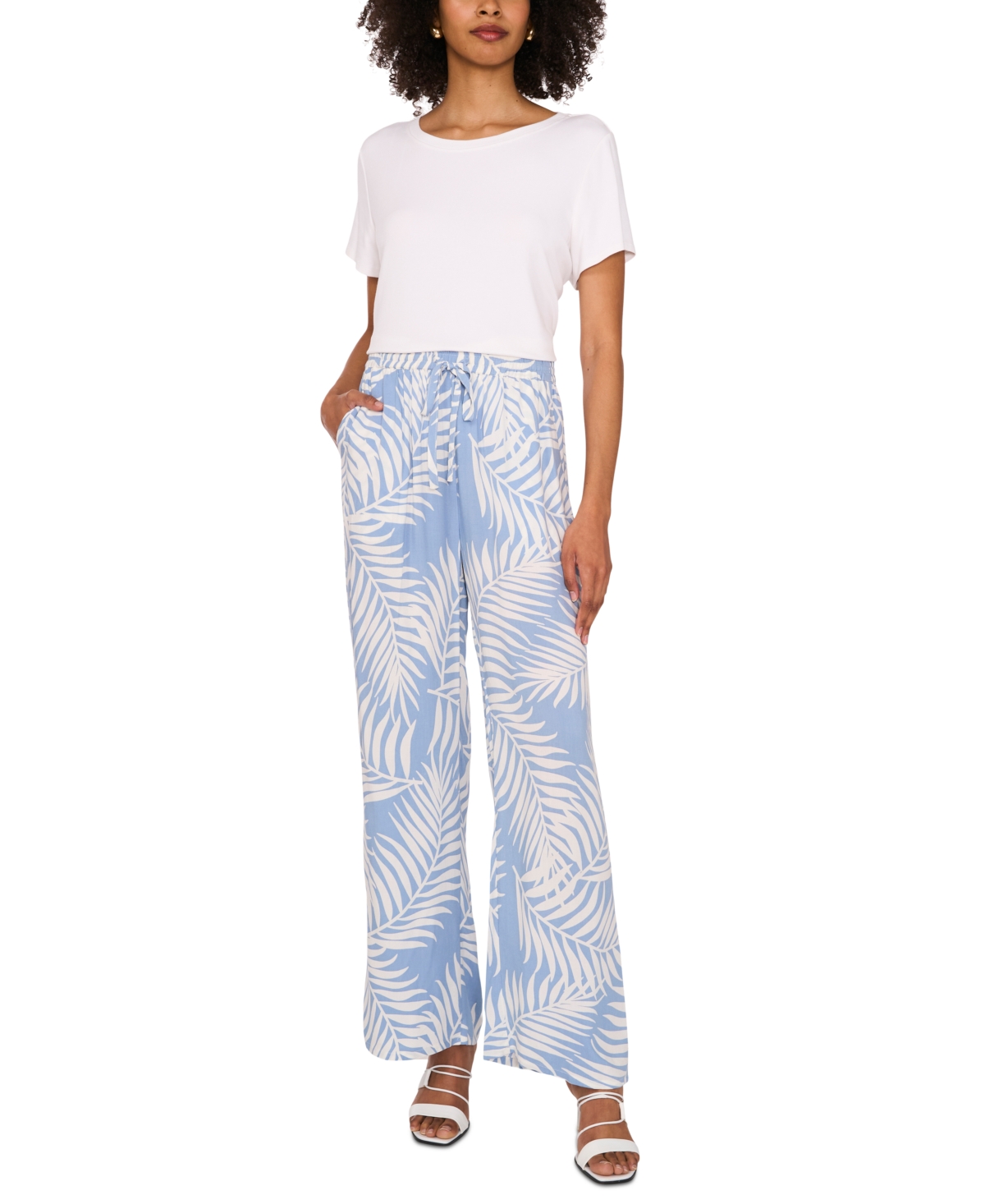 VINCE CAMUTO WOMEN'S TROPICAL-PRINT MID-RISE DRAWSTRING PANTS 