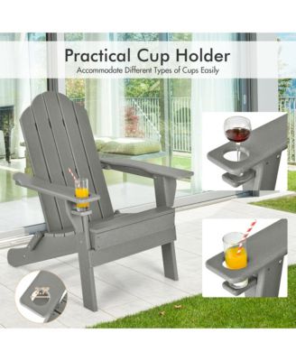 2PCS Patio Folding Adirondack Chair Weather Resistant Cup Holder Yard