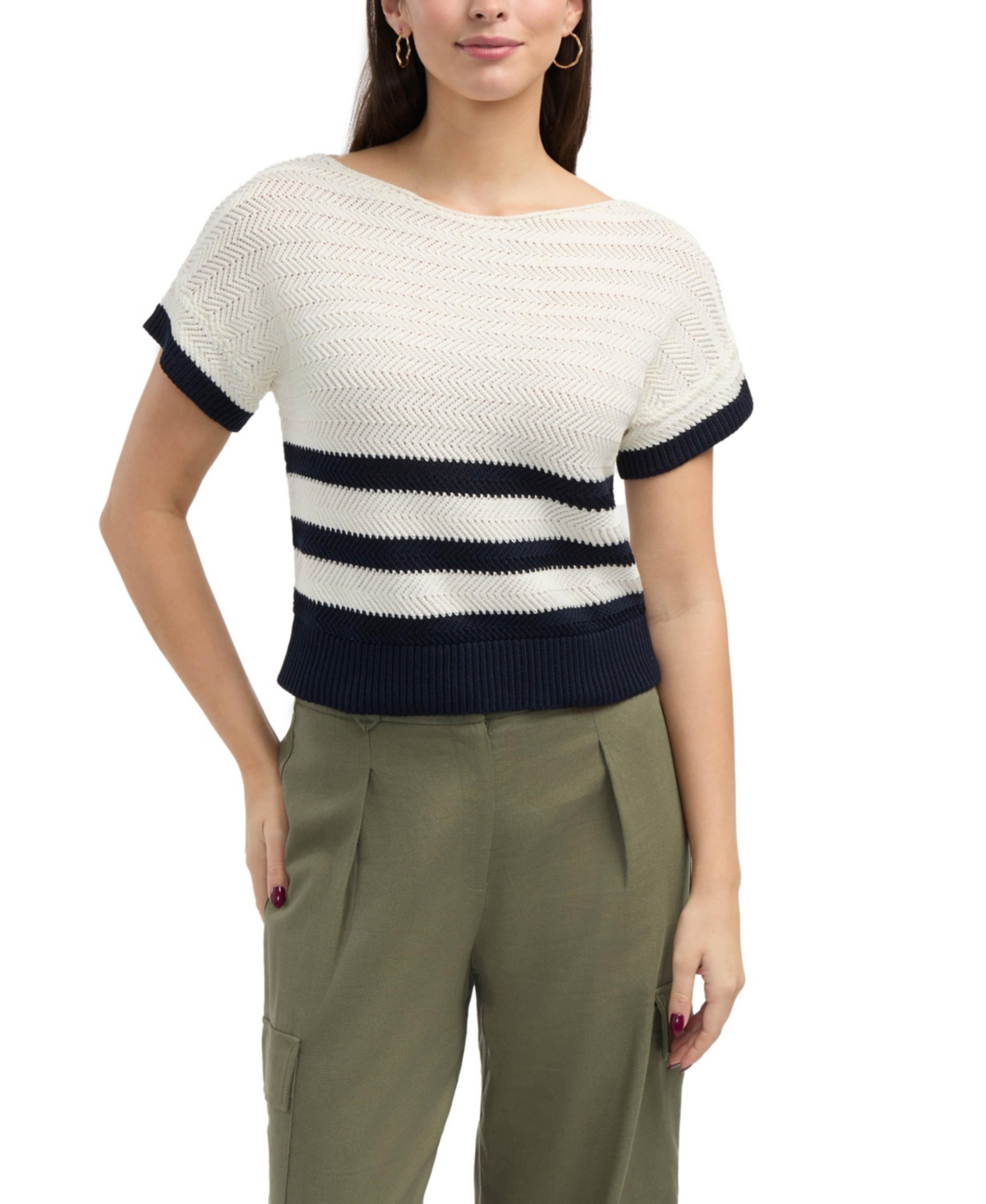 Women s Dolman Sleeve Sweater - Marshmallow/navy