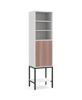 57 Inch Bathroom Tall Cabinet with 1 Door and 4 Shelves Narrow Storage Unit