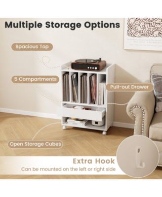 Rolling Turntable Stand with Drawer and Vinyl Storage for Living Room or Bedroom