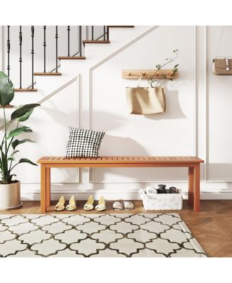 Outdoor Long Patio Dining Backless Wooden Bench with Teak Oil Finish