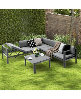 3PCS Patio Furniture Set Aluminum Lounge Adjust Back Recliner Sofa Table Cushion