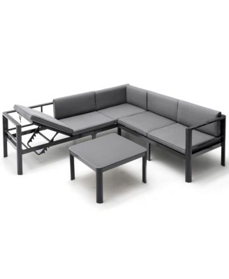 3PCS Patio Furniture Set Aluminum Lounge Adjust Back Recliner Sofa Table Cushion