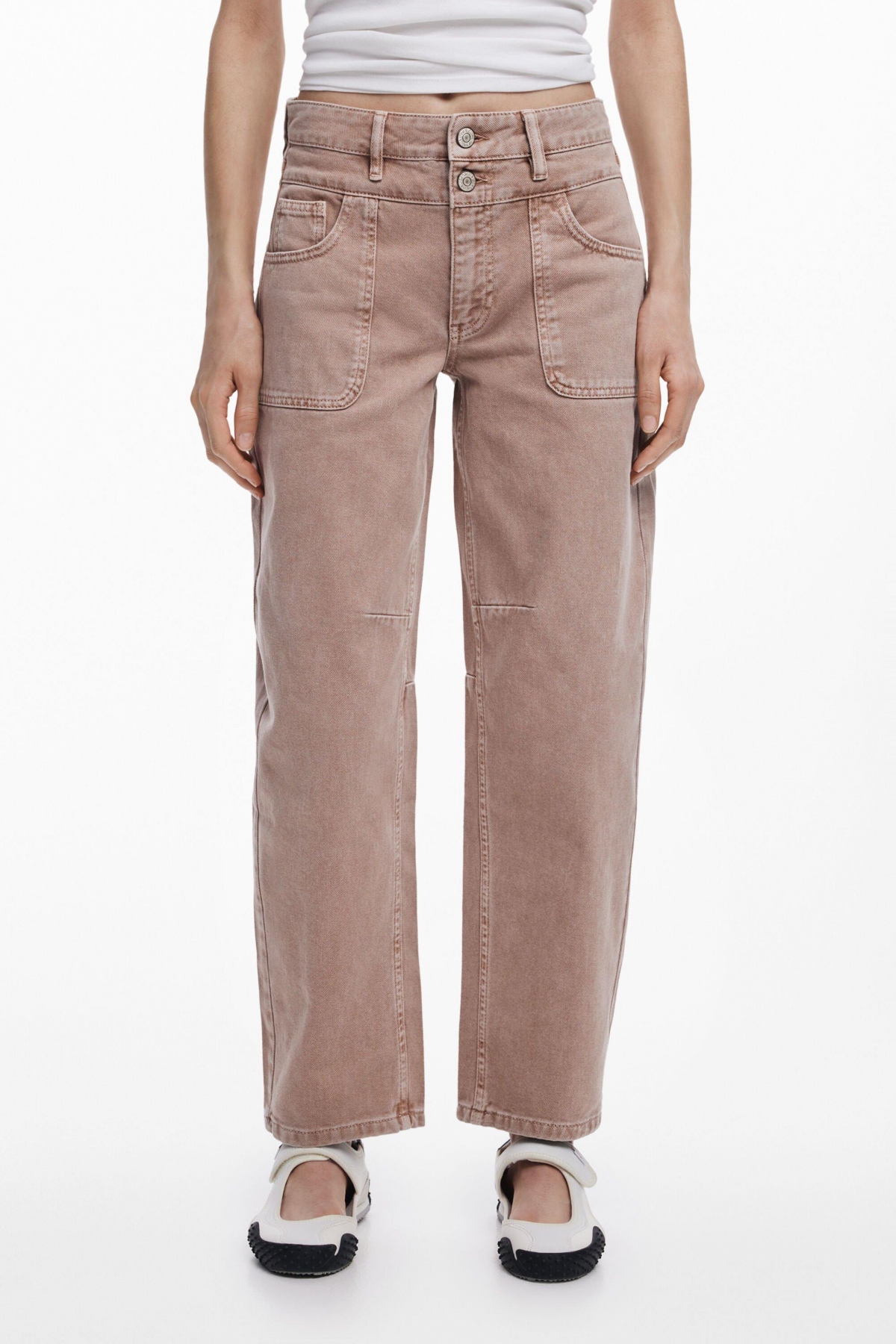 Women's Balloon jeans with double waist - Beige