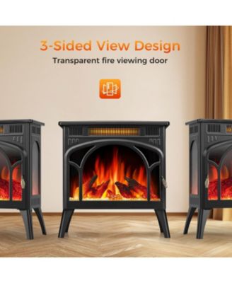 Freestanding Electric Fireplace Stove – Realistic Flame Heater with Remote, Timer & Adjustable Flame Settings