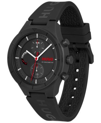 Men's Lit Multi Quartz Multifunction Black Silicone Watch, 44mm