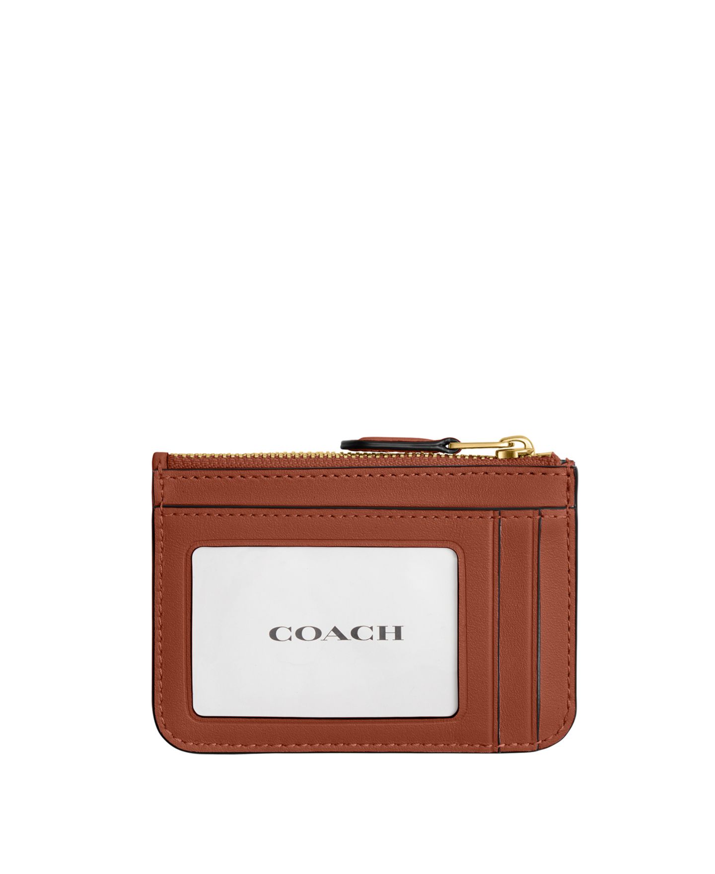 Мини-футляр для карт Coach Essential Mini из парусины с фирменным узором, цвет: Латунный / Рыжевато-коричневый карамельный — фото 2