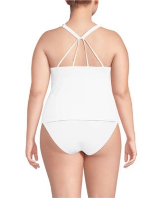 Plus Size Tugless High Neck Strappy Back Tankini Swimsuit Top