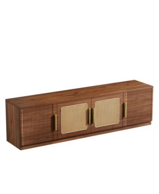 70.9&amp;#x22; Mid Century Modern Entertainment Center with 6-Tier Shelf, Wood Long Media Console Television Stands Cabinet for TVs Up to 80 Inches