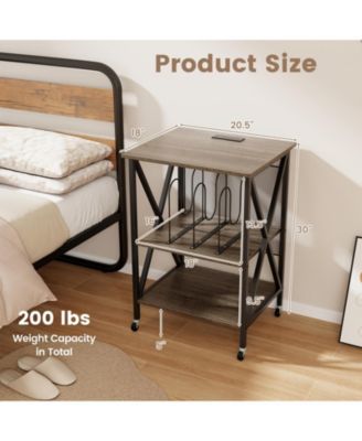 Mid-Century Record Player Stand with Charging Station and Storage Shelves