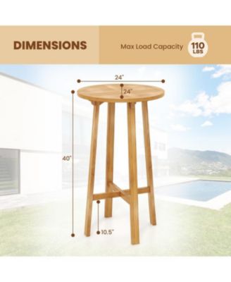 Teak Wood Round Bar Table with Footrest for Indoors Outdoors