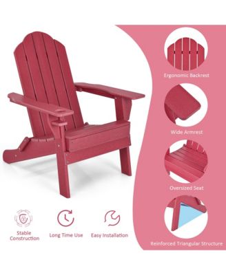 2PCS Patio Folding Adirondack Chair Weather Resistant Cup Holder Yard