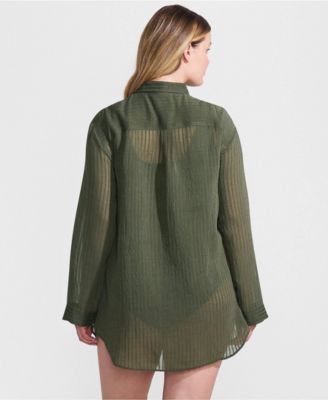 Plus Size Rayon Rib Button Down Cover-Up