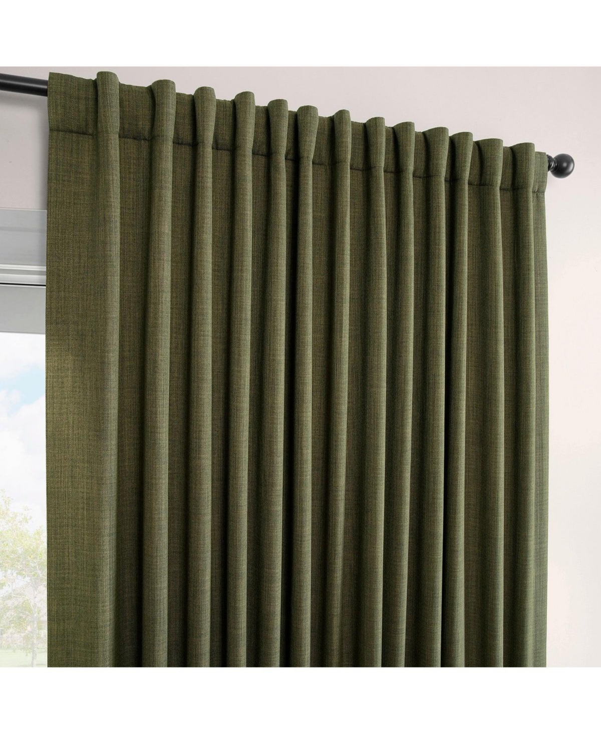 Half Price Drapes Extra Wide Textured Faux Linen Room Darkening Curtain In Green