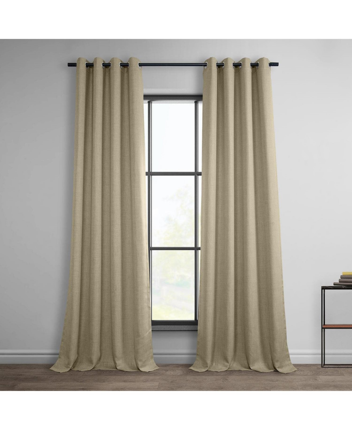 Half Price Drapes Thatched Tan Grommet Textured Faux Linen Room Darkening Curtain In Beige,tan