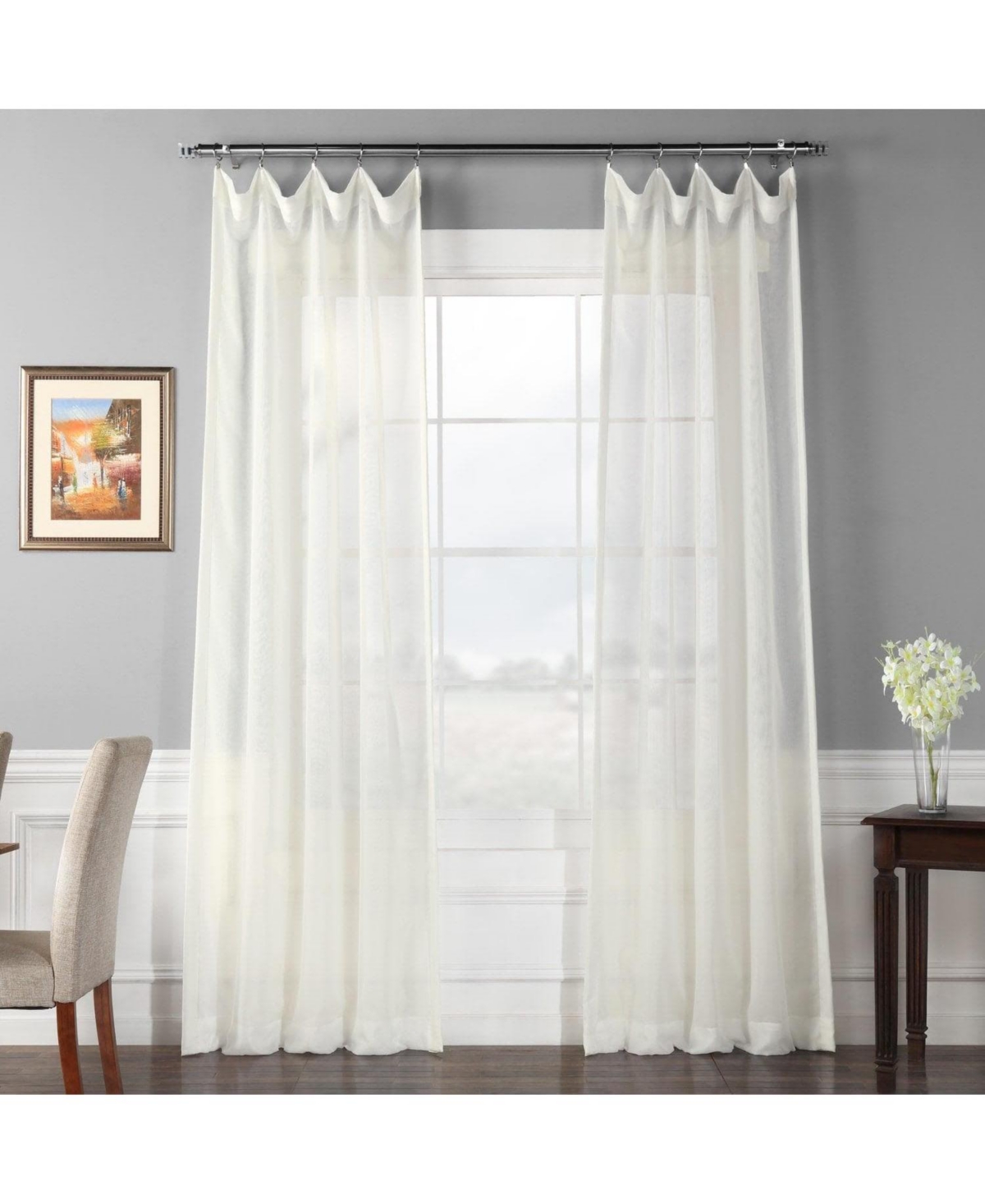 Double Layered Off White Sheer Curtain - White