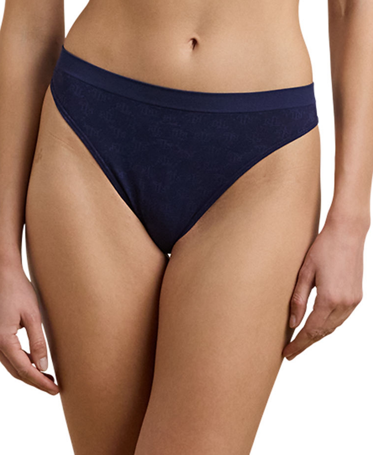 Shop Ralph Lauren Monogram Mesh Jacquard Thong 3-pack Underwear, 4l0184 In Blk,nvy,lhttruf