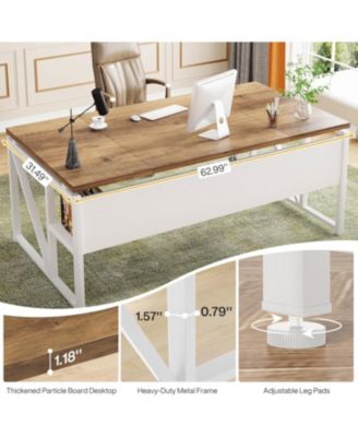 63 inches Computer Desk with Bottom Storage Shelf Home Office Desk Writing Table for Workstation, Cabinet not Included