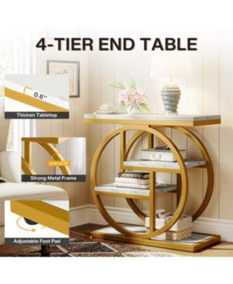 End Table, 4-Tier Narrow Side Table with Storage Shelves, Industrial Bedside Table for Bedroom, Wood Small Sofa Side Table