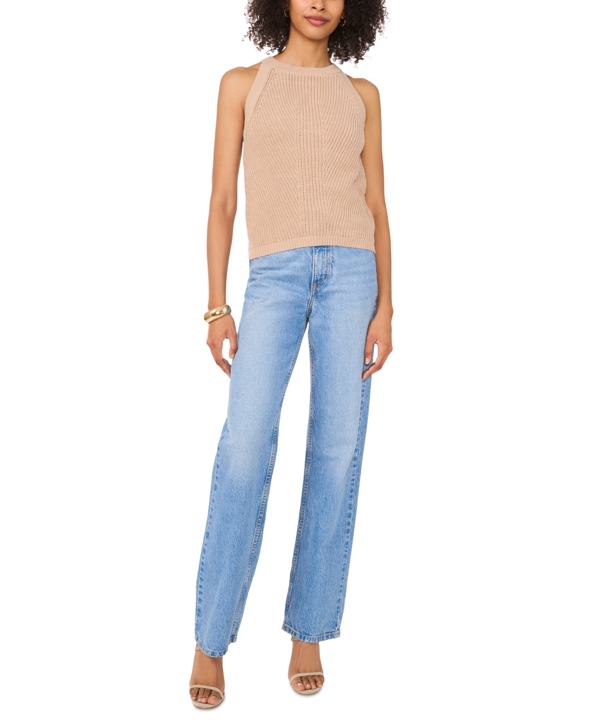Vince Camuto Women's Halter-neck Sleeveless Sweater In Oxford Tan