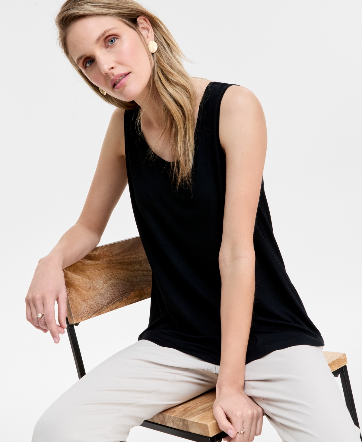 Jm Collection Women's Scoop-neck Sleeveless Tank Top, Regular & Petite, Created For Macy's In Black