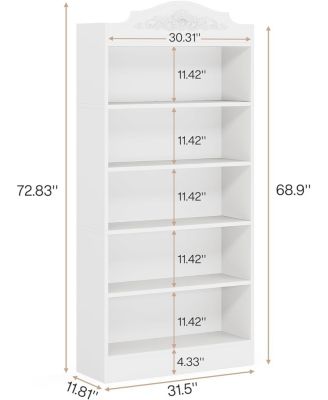 Set of 2 Tall Bookcase, Modern 5-Shelf White Library Bookshelf with Storage Shelves, Freestanding Book Shelf