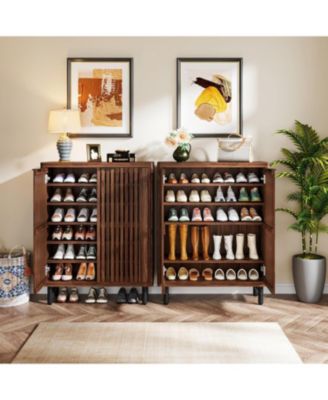 6-Tier Freestanding Shoe Cabinet with Shutter Doors and Adjustable Shelves for Entryway and Hallway