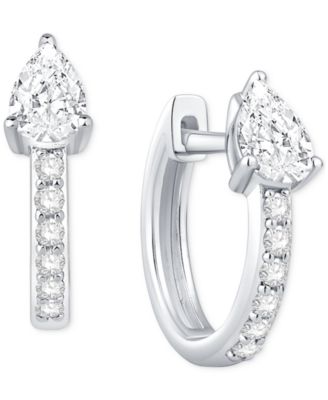 Macy's - Diamond Pear & Round Small Hoop Earrings (5/8 ct. t.w.) in 10k White Gold
