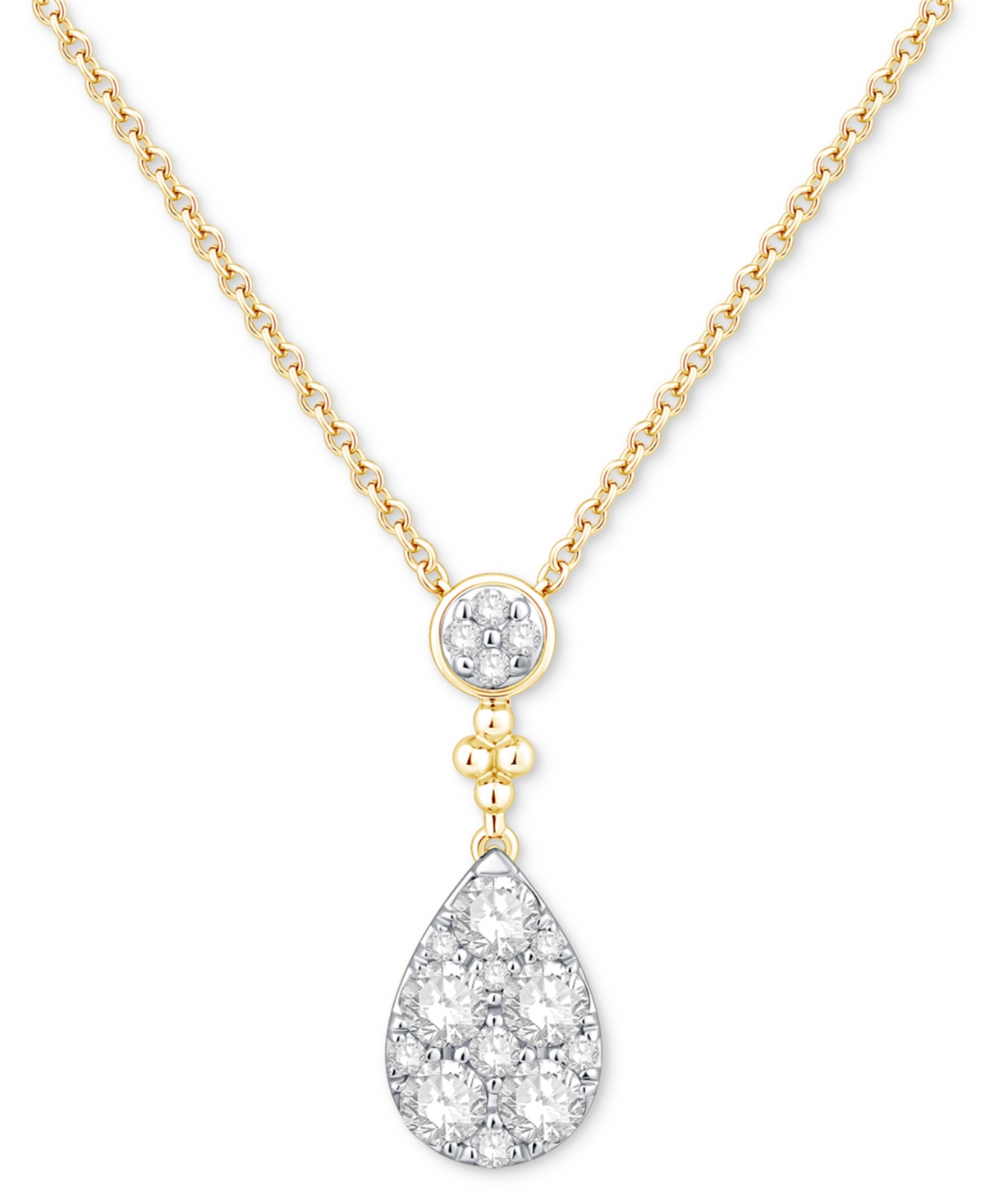Macy's Diamond Round & Teardrop Cluster 18" Pendant Necklace (1/2 Ct. T.w.) In 14k Gold In Yellow Gold