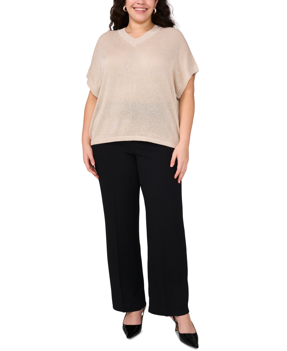 VINCE CAMUTO PLUS SIZE METALLIC DOLMAN-SLEEVE TOP 
