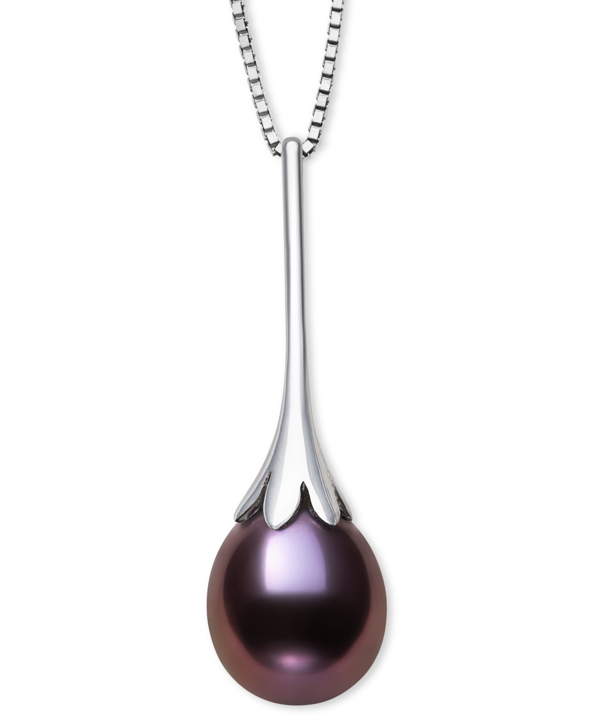 Dyed Black Peacock Cultured Freshwater Pearl (7-8mm) Pendant 18" Necklace in Sterling Silver - Silver