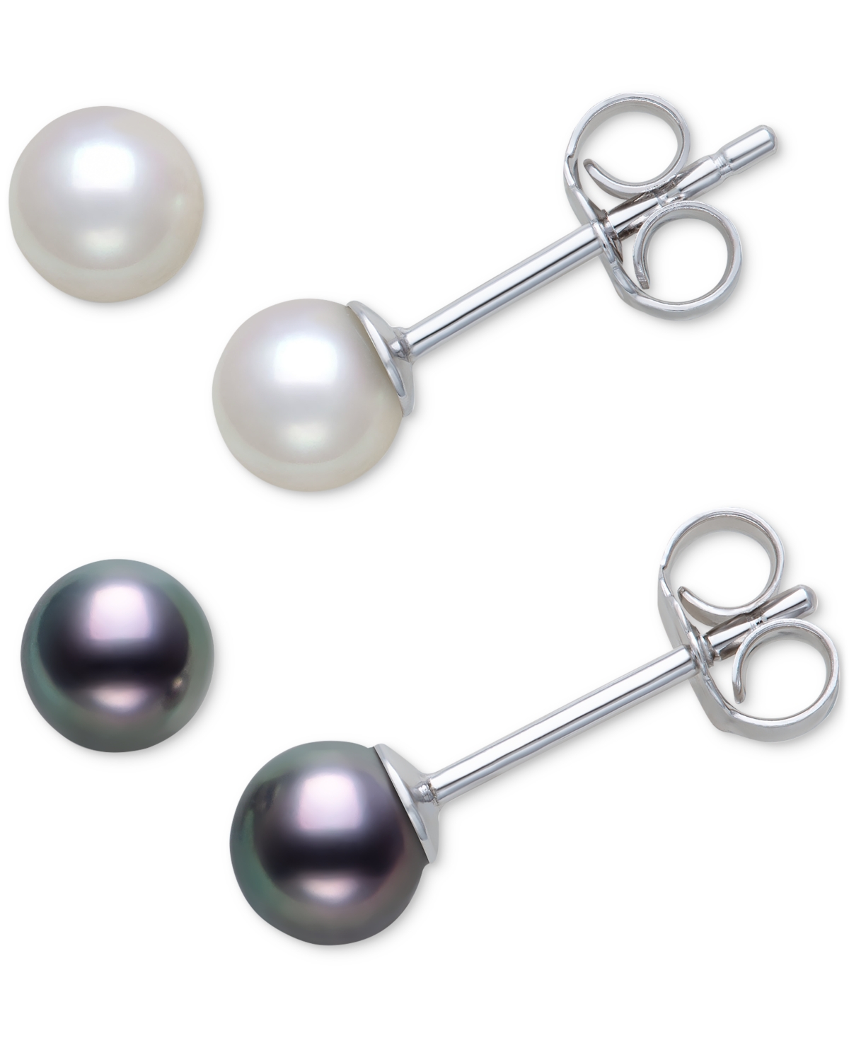 Shop Belle De Mer 2-pc. Set White & Dyed Black Cultured Freshwater Pearl (4-5mm) Stud Earrings In Sterling Silver