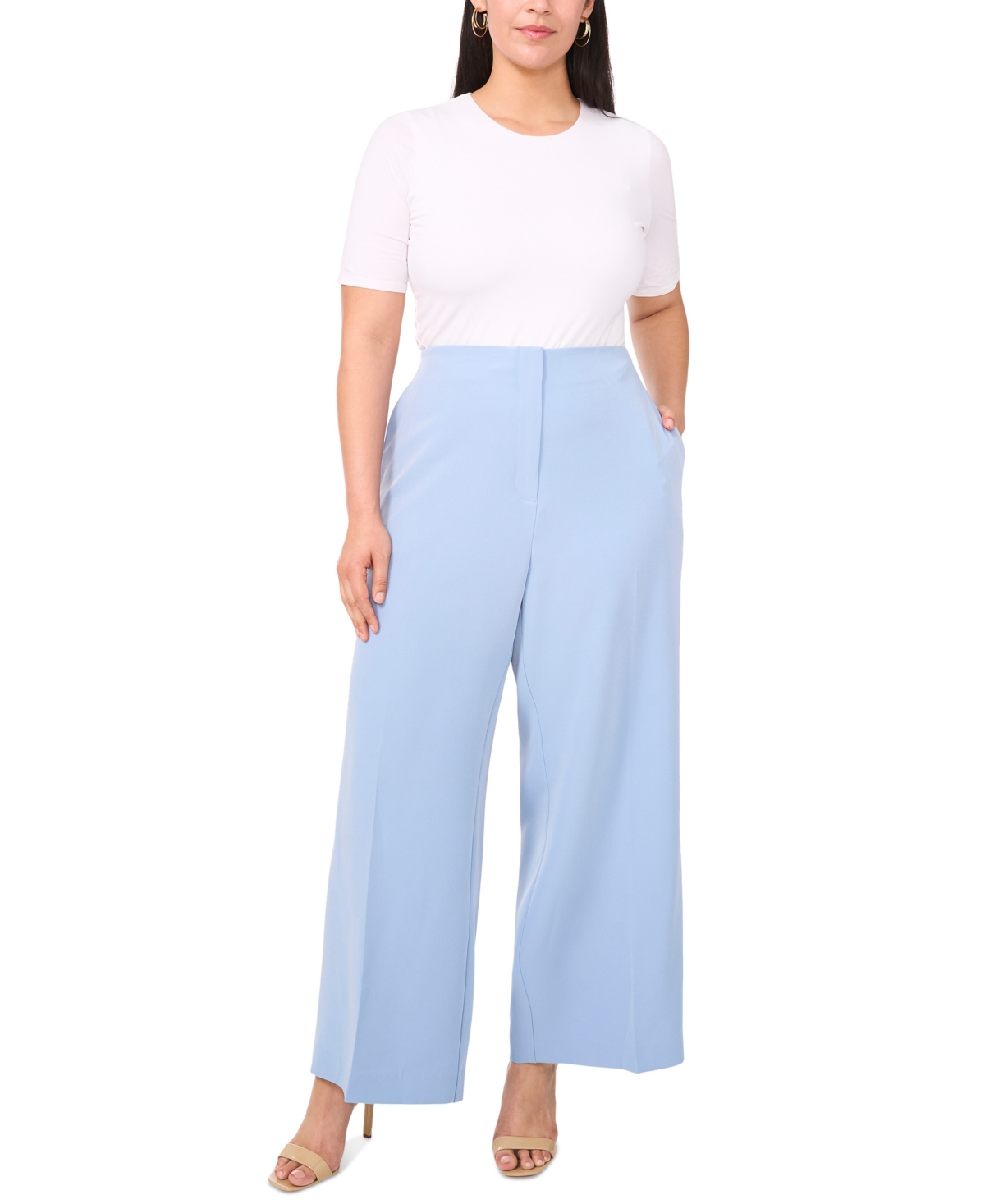 Vince Camuto Plus Size Clean-waist Wide-leg Trousers In Lake Breez