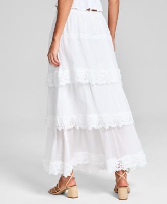 【NOFFICIALNOFFICE】LACE TRIMMED THREE TIER SKIRT ♥2C And Now This Women's Lace-Trim Tiered Maxi Skirt