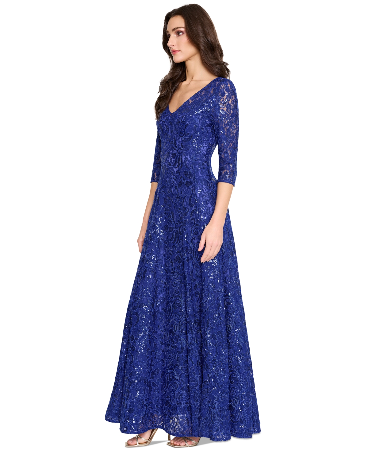 TAHARI ASL TAHARI WOMEN'S V-NECK SEQUINED EMBROIDERED GOWN 
