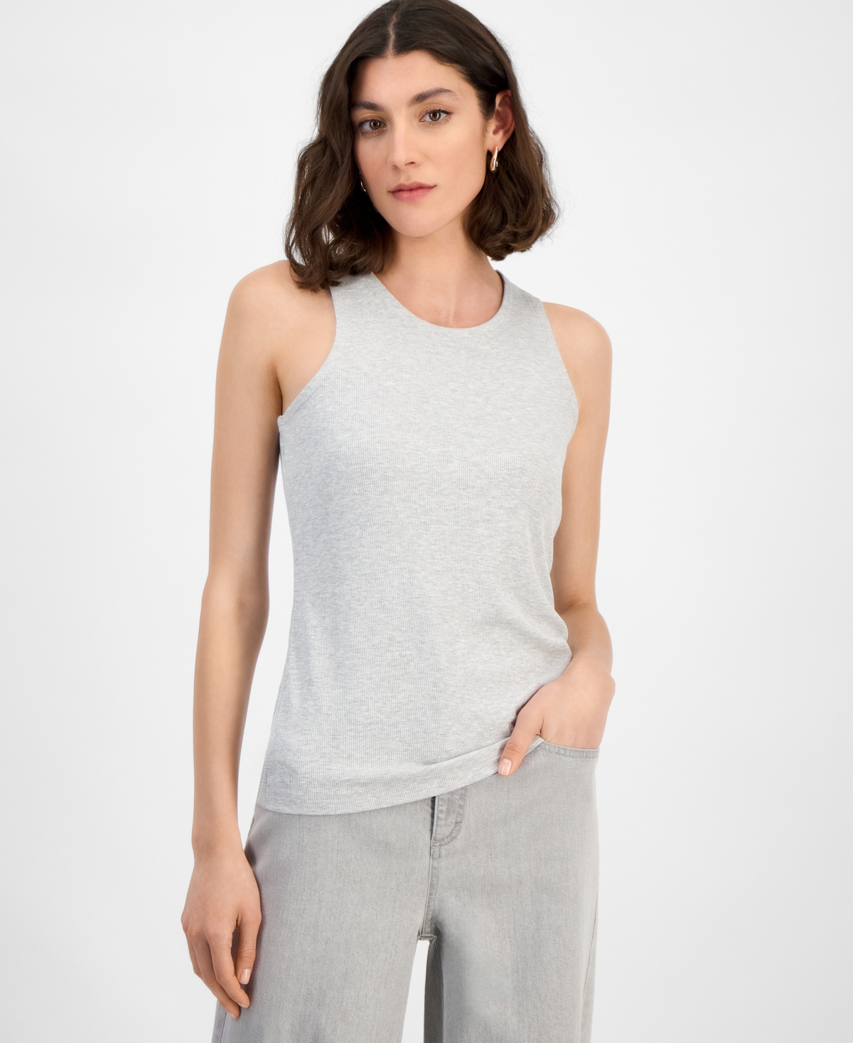 Inc International Concepts Women's Ribbed Knit Tank Top, Exclusively At Macy's In Hthr Belle