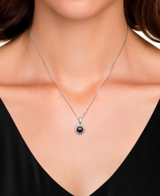 Dyed Black Peacock Cultured Freshwater Pearl (6-7mm) & Lab-Created Sapphire (1-3/4 ct. t.w.) Pendant Necklace & Stud Earrings Set in Sterling Silver (also in Blush Pink)