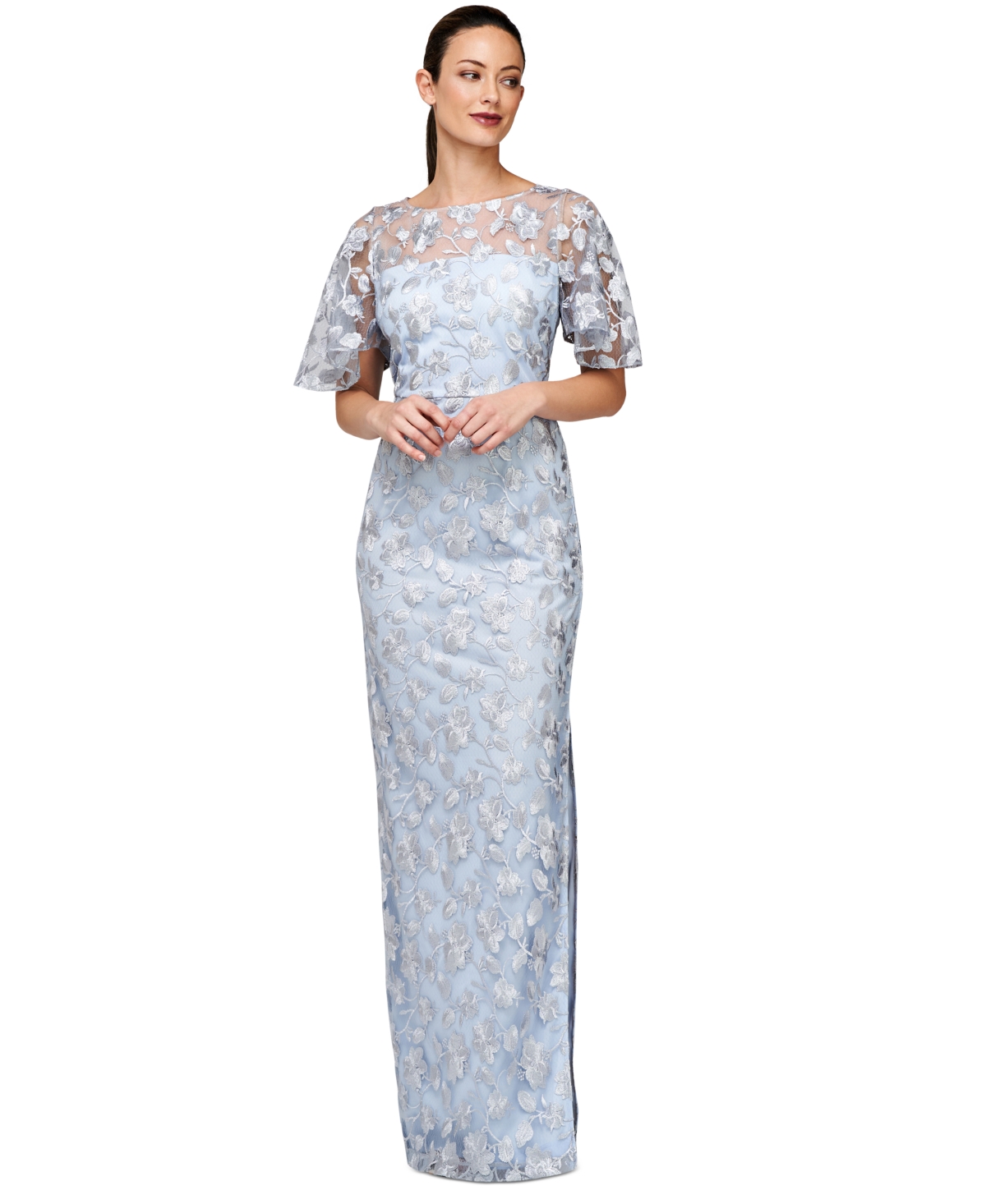 Women's Brooke Embroidered Column Gown - Silver/Azure