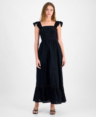 And Now This - Women's Cotton Ruffled-Strap Swiss Dot Maxi Dress