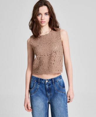 And Now This - Petite Cropped Cutwork Sweater
