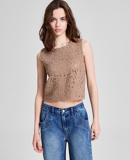 alfani And Now This Women's Crewneck Crochet Tank Top Exclusively at Macy's Women's Fashion Shoes & Accessories