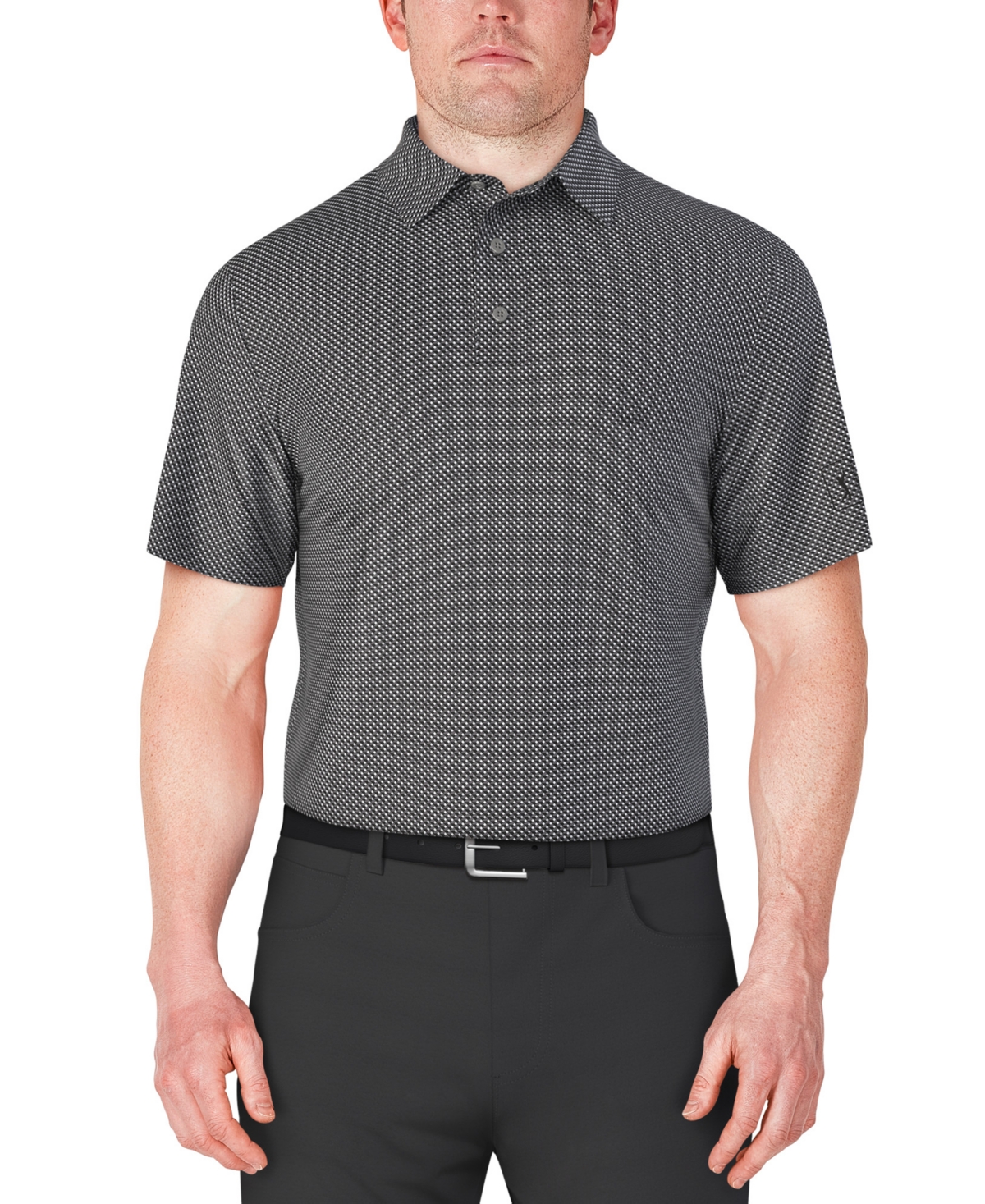 Men's Short Sleeve Micro Geo Print Polo Shirt - Living Coral