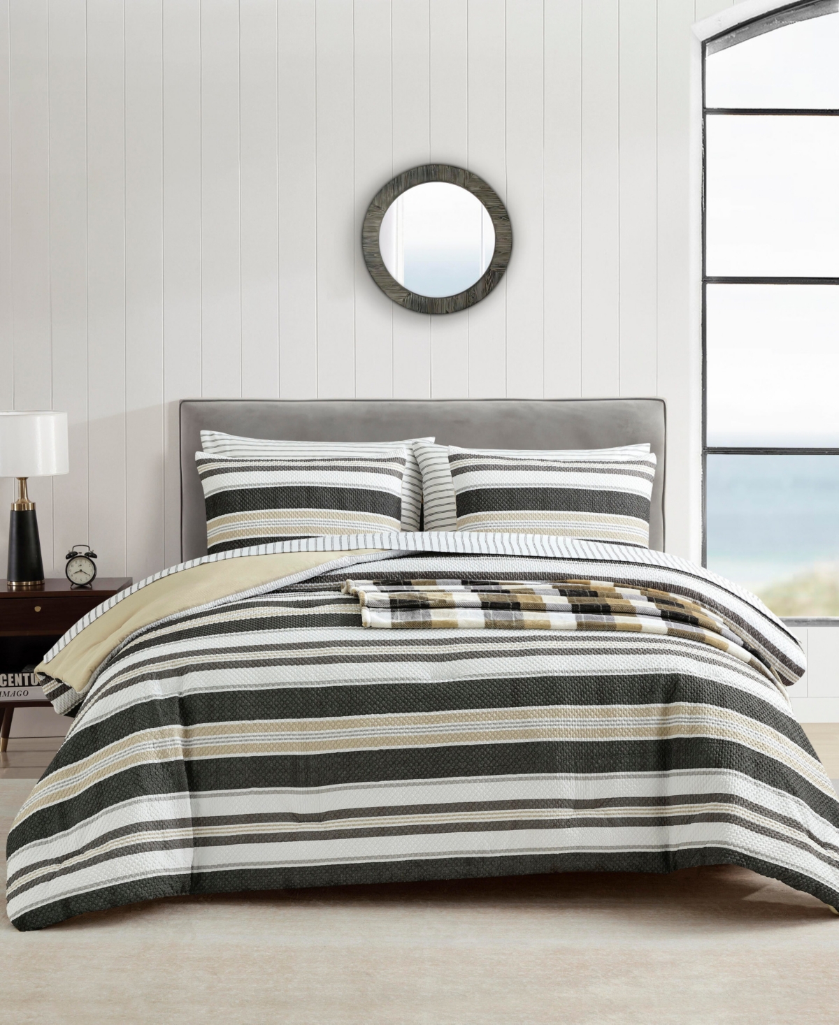 Nautica Prospect Harbor Comforter Set In Black,beige