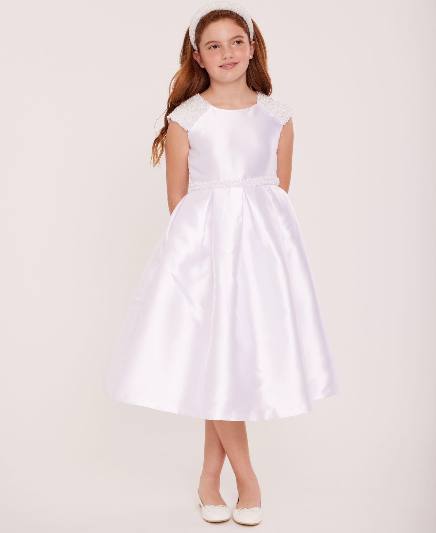 Платье Bonnie Jean Mikado Embellished Cultivated Pearl Communion Dress для девочек — фото 1