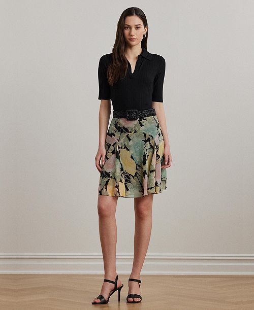alfani Lauren Ralph Lauren Women's Floral Crinkle Georgette Skirt Regular & Petite Women's Fashion Shoes & Accessories