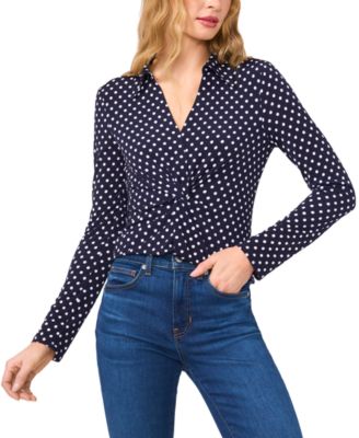 CeCe - Women's Twist-Front Collared V-Neck Top