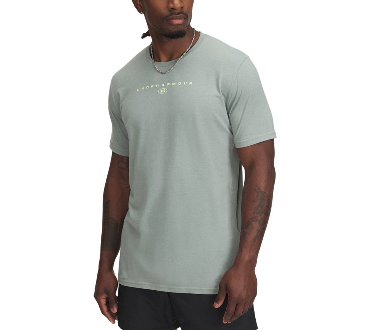 Men's Stacked Logo T-Shirt - Silica Green / / Sonic Yellow