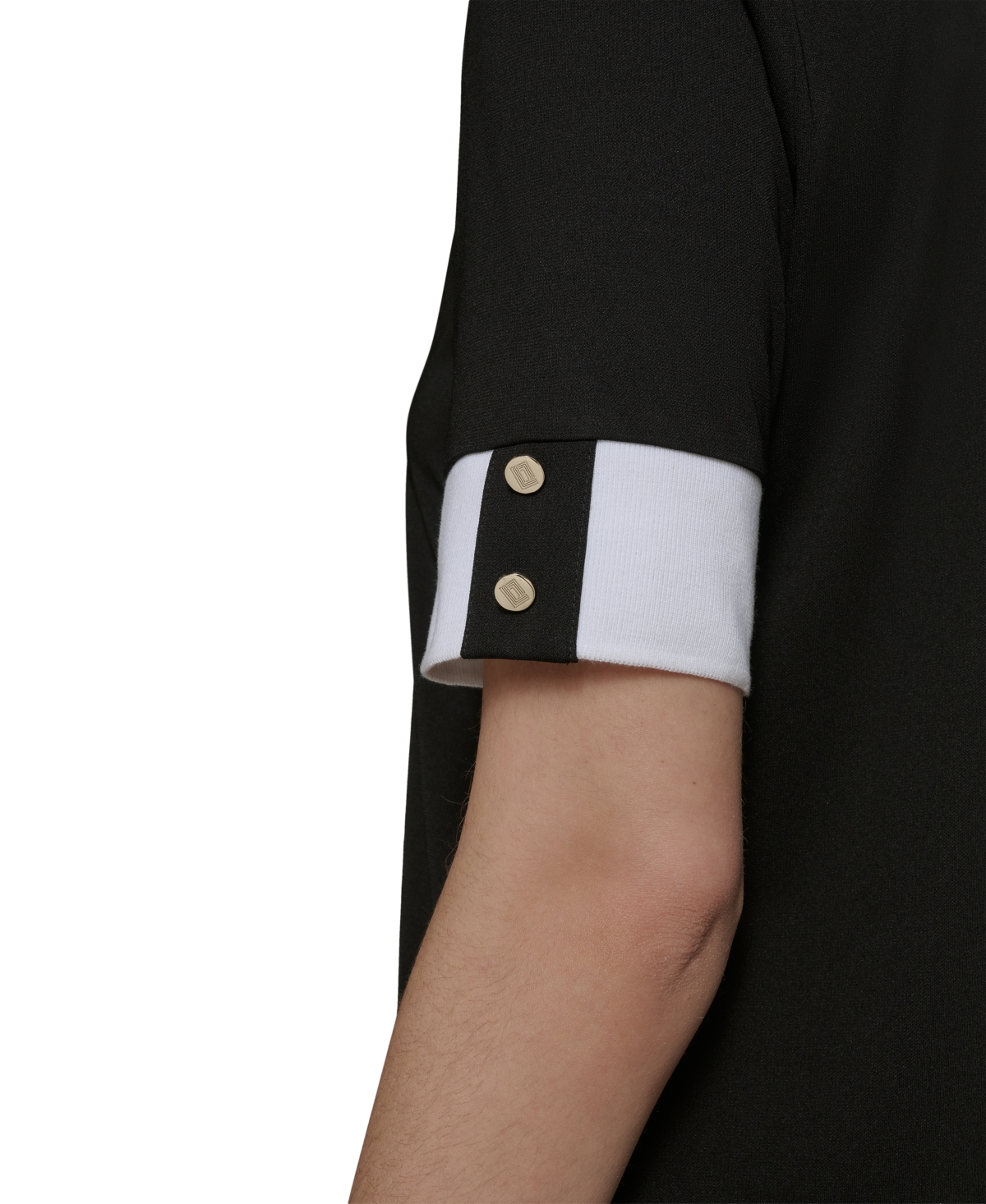 Shop Karl Lagerfeld Women's Contrast-cuff Polo Top In Black